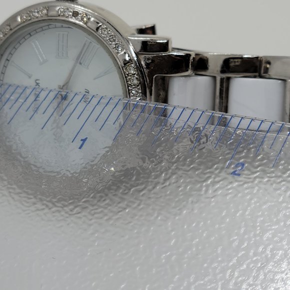 ARMITRON Now Cz Sparkle Chips Porcelain White Face and Combination Ceramic WATCH - Picture 6 of 8